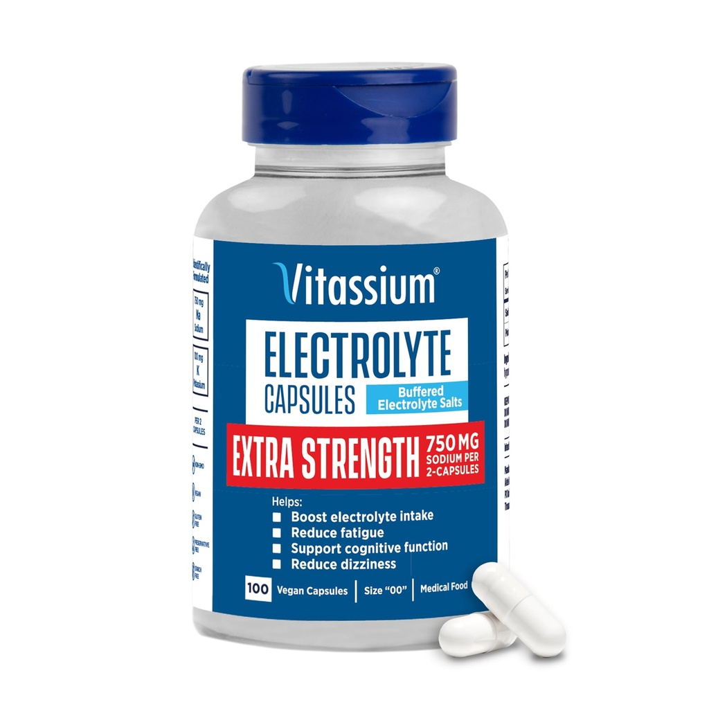 Vitassium 여분 힘 전해질 캡슐, POTS와 높은 나트륨 다이어트의 관리를 위한 나트륨의 750mg, Unflavored, 100 소금 알약 (크기 00)