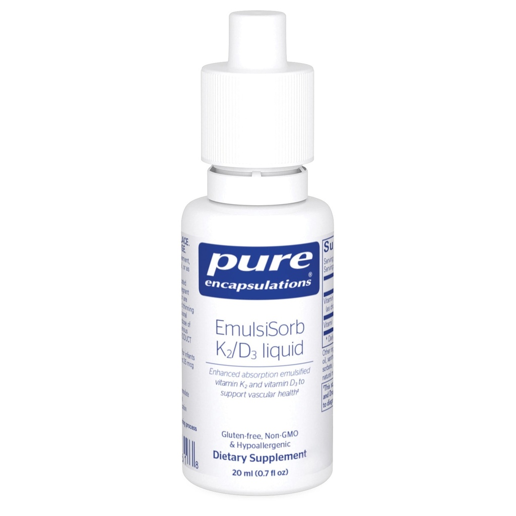 순수한 캡슐에 넣기 EmulsiSorb K2/D3 액체 | 혈관 건강 지원을위한 향상된 흡수 Emulsified 비타민 K2 및 비타민 D3 | 0.7 Fl Oz