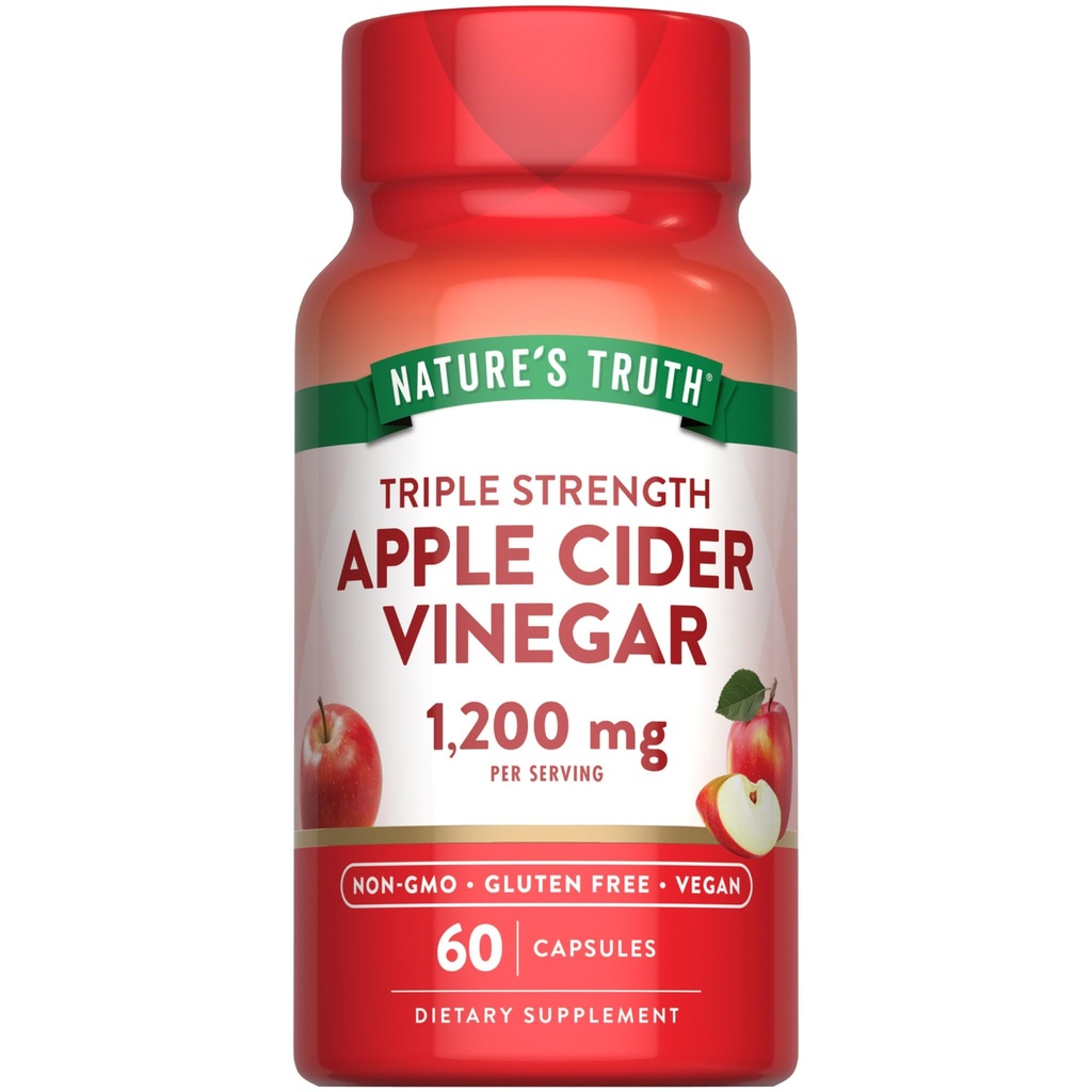 Nature's Truth Apple Cider Vinegar Vegan 캡슐 | 1200mg | 60 Veggie Pills | Extra Strength | Vegan, Non-GMO 및 글루텐 무료 보충