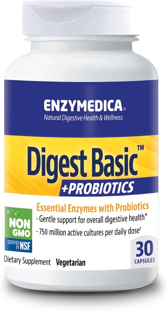 Enzymedica - Digest Basic + Probiotics, Probiotics, 30 캡슐 FFP와 필수 소화 효소