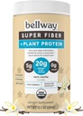 Bellway Super Fiber + Protein Powder, Sugar-Free Organic Psyllium Husk Fiber Supplement Powder, 매우 바닐라, 12.7 oz