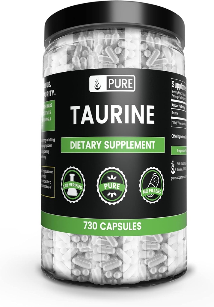 PURE ORIGINAL INGREDIENTS 타우린 (730 캡슐) 마그네슘 또는 쌀 필러 없음, 항상 순수, 실험실 검증