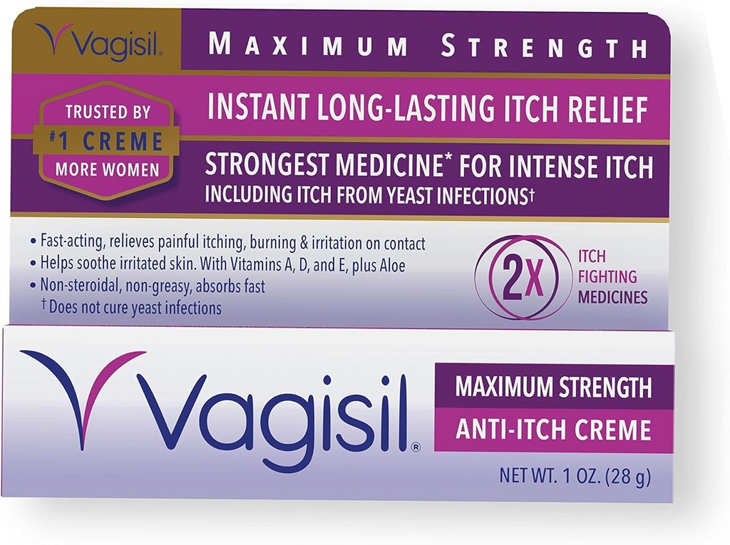 Vagisil 최대 힘 여성을 위한 Benzocaine를 가진 Feminine 반대로 Itch 크림은, Yeast Infection Irritation, Gynecologist 시험해, 빠른 행동, Soothes 및 차가운 피부, 1개 oz를 구호합니다