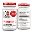 10X 건강 비타민 C 1000mg - 120의 캡슐 비타민 C, 면역성, 산화 방지제 보호를 위한 높은 복용량 아스코르브산, 성인을 위한 교원질 & 조직 지원 - 비타민 C 1000 mg - 비 GMO, 글루텐 자유로운