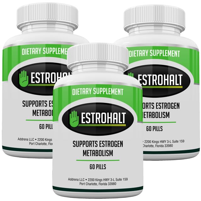 Estro-Halt 3 Pack 180 Tablets- DIM Supplement (Diindolylmethane) 및 Indole-3-Carbinol (I3C) 여성 및 남성을위한 최고의 에스트로겐 블로스터 | PCOS, Menopause 및 PMS를 돕는 천연 아로마 테라피 Inhibitor 비타민