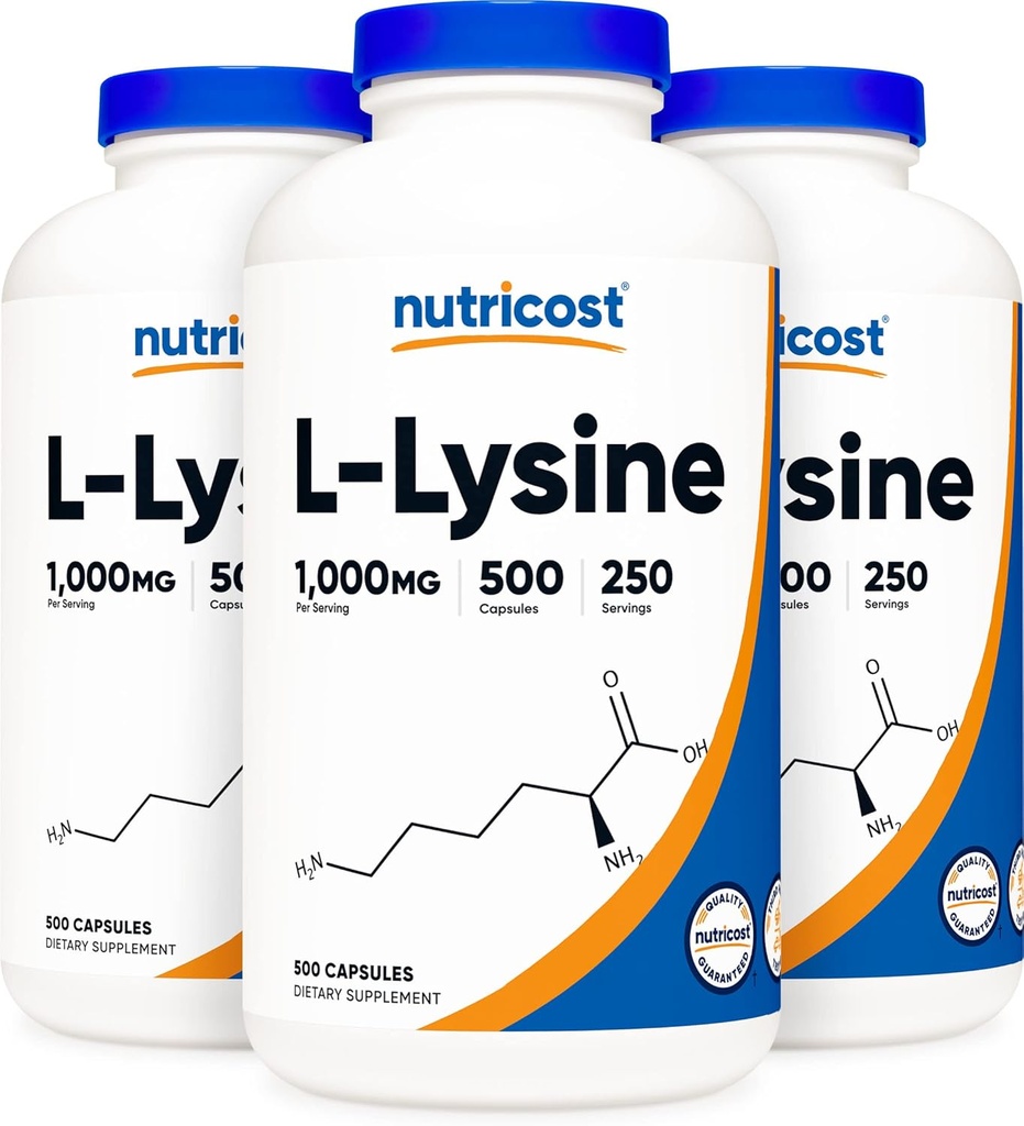 과량 L 리진 500mg (1000mg 서빙), 500 캡슐 (3 병)