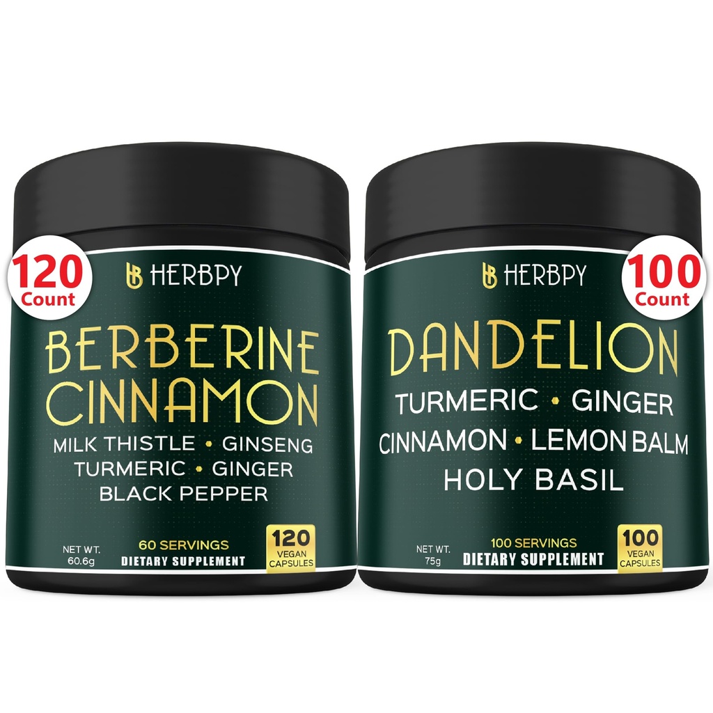번들 7in1 Berberine HCl & 6in1 Dandelion 보충교재 - 지원 면역, 소화 및 심장 건강