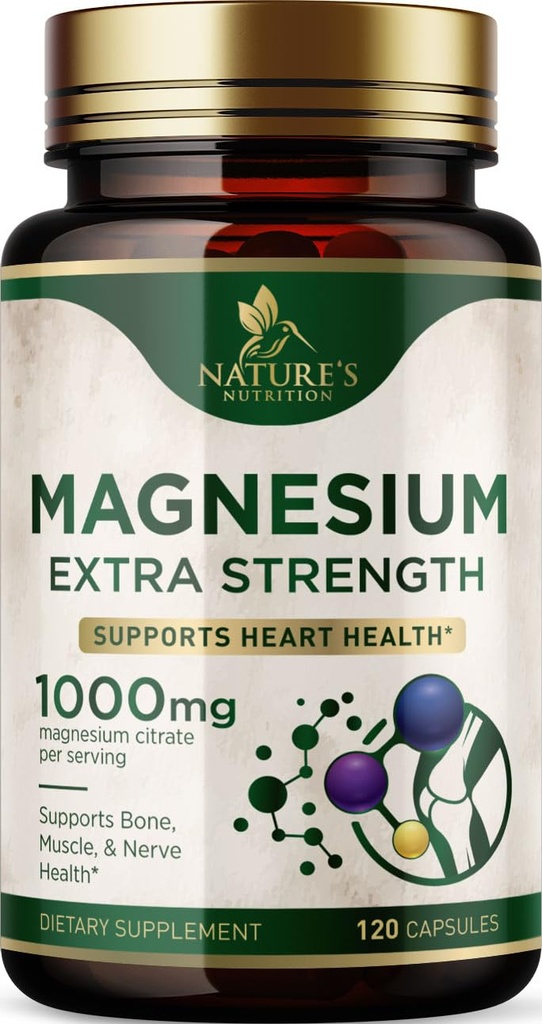마그네슘 무기물 보충교재 1000 mg - 뼈, 심장 건강, 나침반 & 근육 지원을 위한 높은 힘 마그네슘 구연산염, 전체적인 몸 지원을 위한 성격 마그네슘 복합체, 미국에서 병에 넣어진 - 120의 캡슐