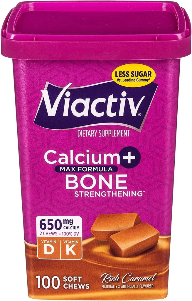 Viactiv 최대 공식 칼슘 + 비타민 D3 보충 뼈 건강을 위한, 부유한 Caramel, 100 연약한 Chews - 6 팩