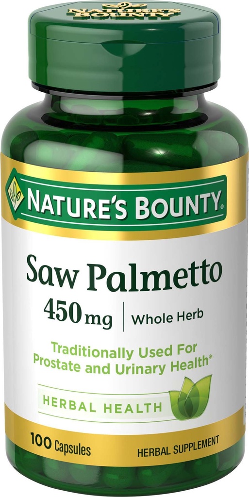 Nature's Bounty는 Palmetto, 초본 건강 보충교재, 전립선 및 유린 건강, 450 mg, 100개의 캡슐을 보았습니다