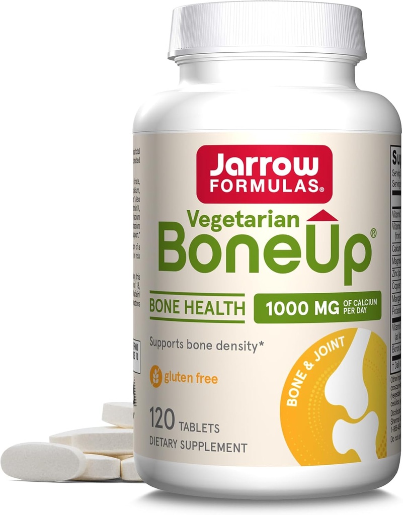 Jarrow Formulas BoneUp Vegetarian - 120 정제 - 뼈 건강 채식을위한 채식주의 채식주의 채식 - 비타민 D3, 비타민 K2 (MKV-7) 및 칼슘 - 60 살