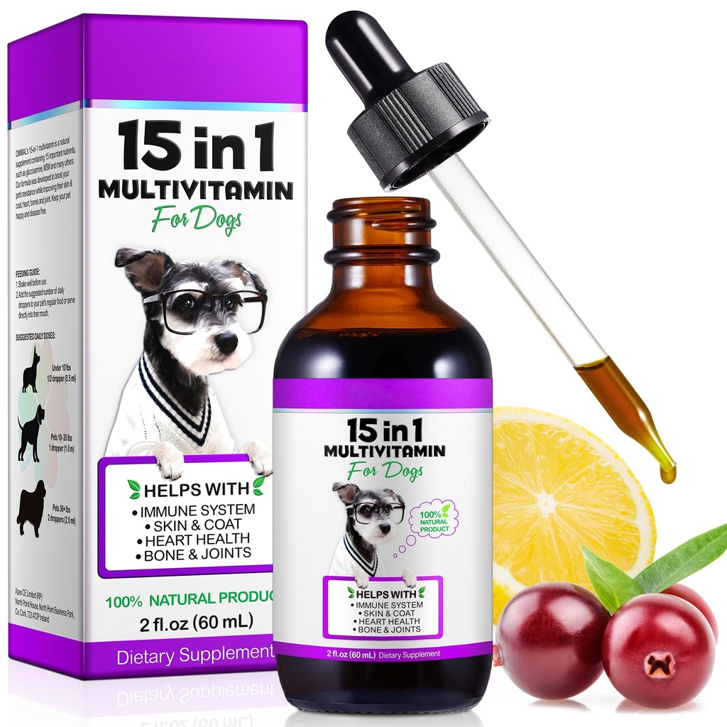 개 Multivitamin, 1 개 Multivitamin 액체 드롭 보충 교재, 심장 건강, 뼈, 관절, 피부 및 코트, 방광, 면역 체계 지원 60ml에 대한 개 비타민