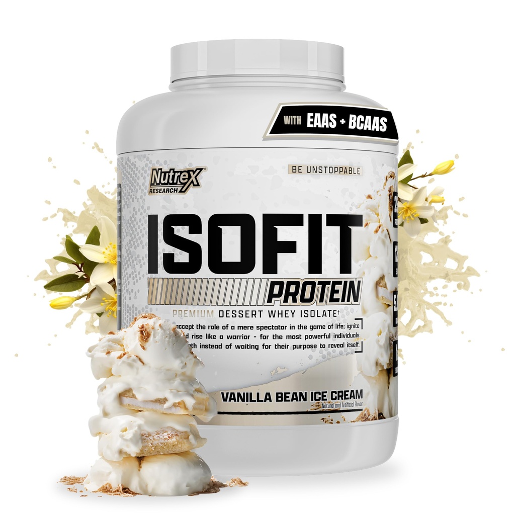 Nutrex 연구 IsoFit Whey Protein Powder 즉시 100 % Whey Protein Isolate (70 서빙, 바닐라 콩 아이스크림)
