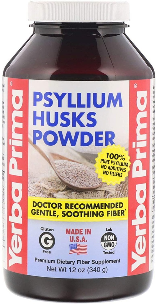 Yerba Prima Psyllium Husks 섬유 분말, 12 Ounce - 천연 섬유 보충 - Colon Cleanse - Gut Health - Vegan, Non-GMO, 글루텐 무료