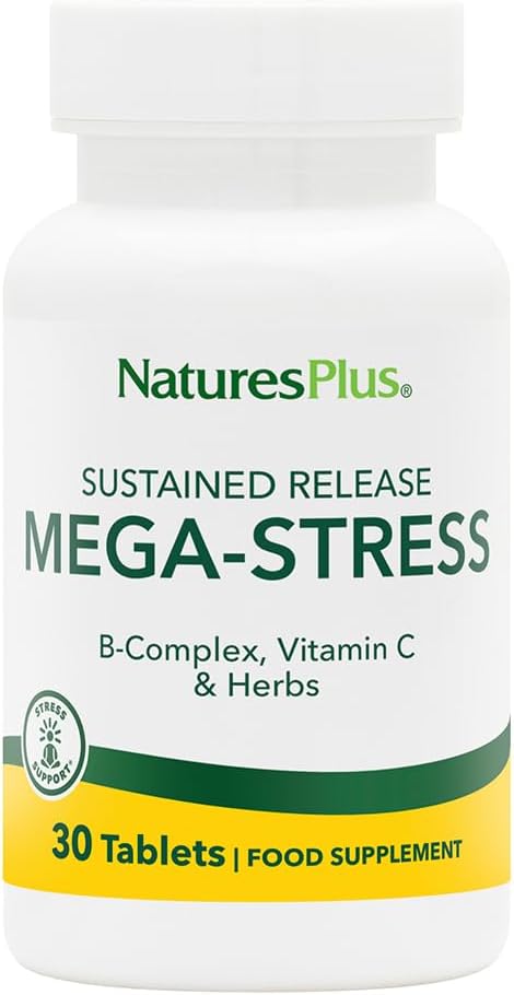 Natures Plus Mega Complex, 지속 릴리스 - 30 채식 정제 - B Complex, 비타민 C 보충교재, Chamomile & Herbs - 글루텐 - 무료 30 서빙