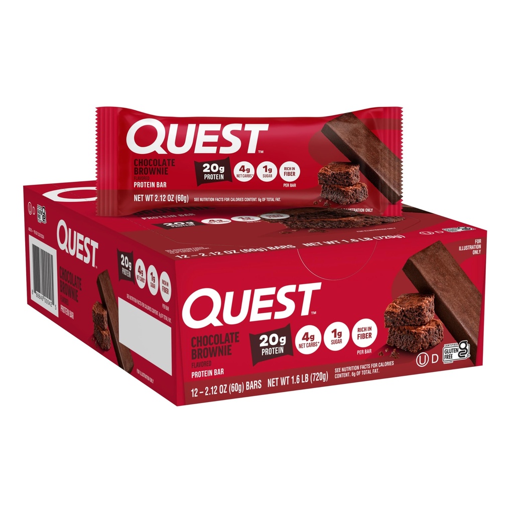 Quest Nutrition Chocolate Brownie Protein Bar, 20g Protein, 1g Sugar, 4g Net Carb, 글루텐 무료, 글루텐 무료, 12 개