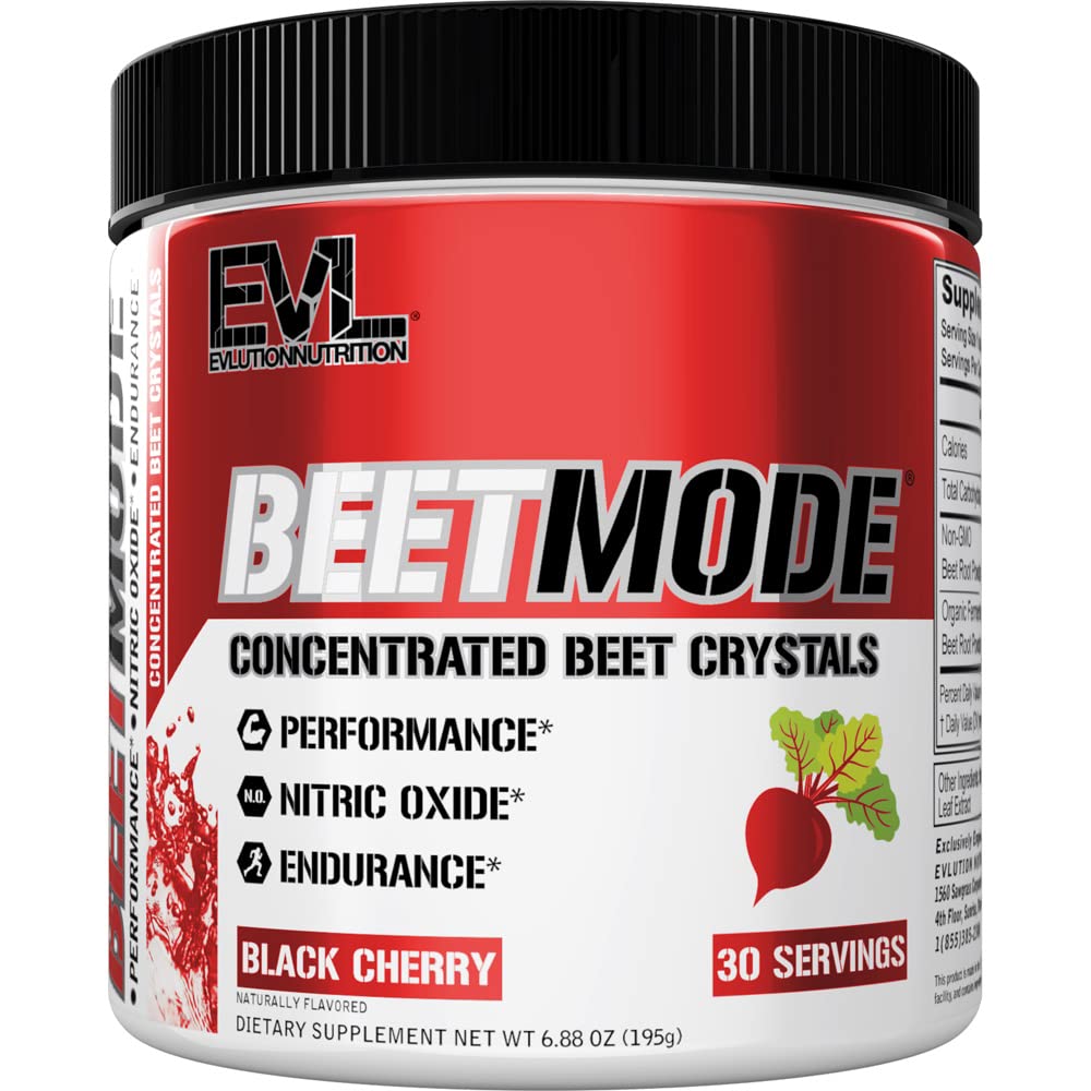 Evlution Nutrition BeetMode - Beet Root Powder - Nitric 산화물 부스터 - 블랙 체리 맛 - 향상된 에너지 및 성능을위한 사전 또는 포스트 운동 보충 - Vegan & 글루텐 무료 - 30 서빙