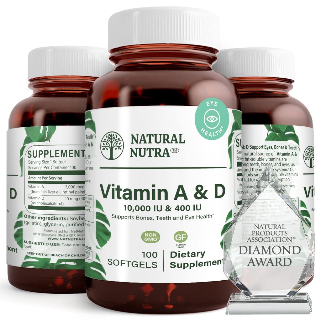 자연적인 Nutra 비타민 A와 D의 지원 뼈 건강 & 강화 눈 건강은, 강한 치아를 승진시킵니다, Cod 간유에서 sourced Vitality를 개량하고, 전반적인 건강을, 10000IU/400IU, 100 Softgels 지원합니다