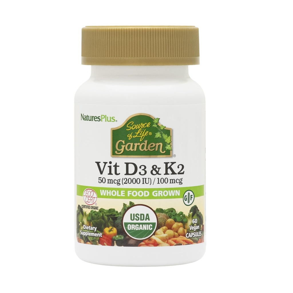Nature Plus Source of Life Garden 비타민 D3 & K2-60 Vegan 캡슐 - 뼈 지원, 면역 기능, 심혈관 건강 및 무드 밸런스 홍보 - Vegan, 글루텐 무료 - 60 서빙