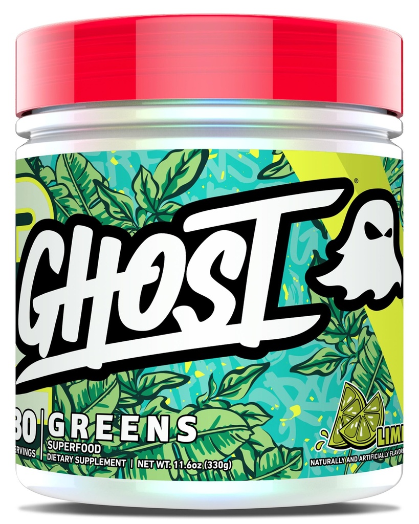 GHOST Greens Powder, Lime - 30 서빙 - 19 Superfood Greens & Reds Powder, 과일, 야채, Spirulina, & Chlorella, Prebiotics, 10 억 CFU Probiotic & Digestive Enzymes - 글루텐 프리