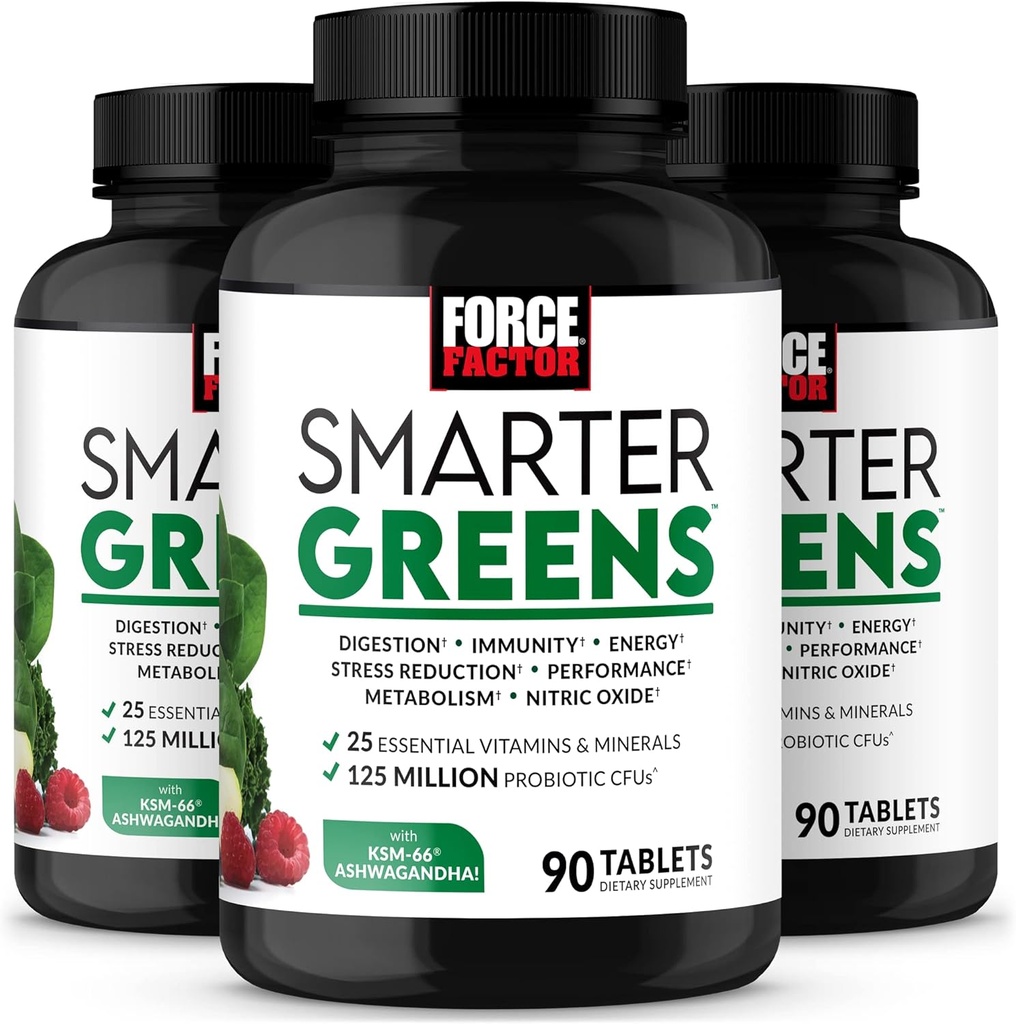 FORCE FACTOR Smarter Greens Tablets, 3-Pack, Greens Supplement with 25+ Superfoods and Antioxidants to improve Digestion, Reduce, Strengthen Immunity, and Support Metabolism, 270 정제