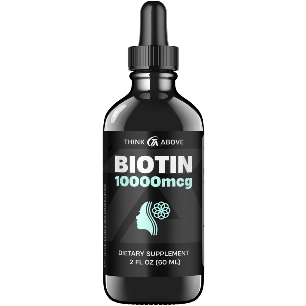 액체 Biotin 10,000 mcg 비타민 C - 높은 효능 헤어, 피부 및 네일 지원 - 빠른 흡수 Biotin Drops - 60 일 공급 - 2 oz