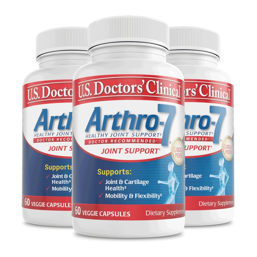 미국 의사의 임상 Arthro-7 - Turmeric, Collagen, Flexibility, Mobility, & Strong Cartilage - 180 캡슐 (3 병) - 45/90 일 공급을 위한 Bromelain를 가진 임상으로 입증된 합동 지원 Complex