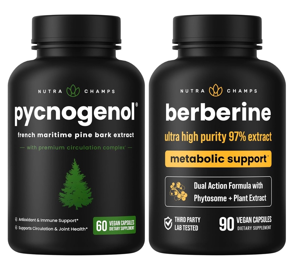 NutraChamps 완전한 Circulatory & 대사 부스트: Pycnogenol & Berberine 듀오