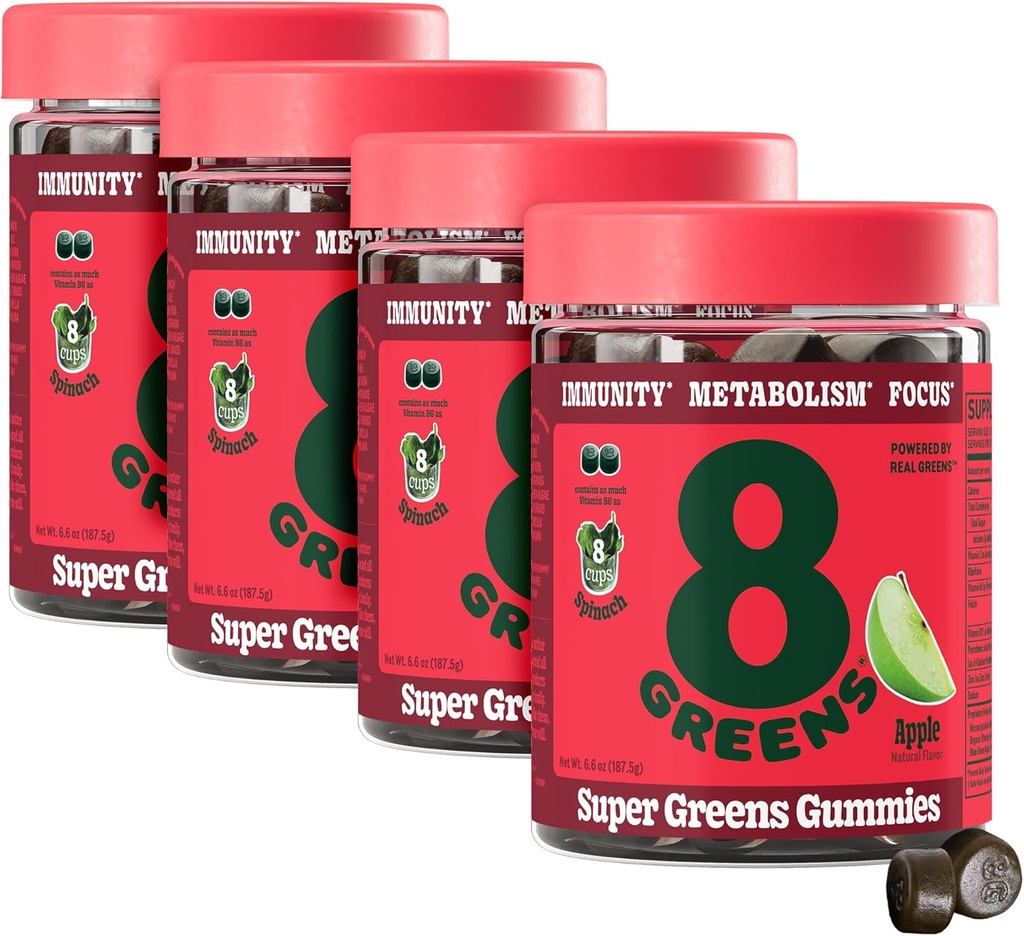 8Greens Supergreens Gummies | Metabolism, Immunity & Focus, Digestive Health Enzymes, Organic : Chlorella, Spirulina, Aloe Vera, Apple 풍미, 200 카운트를위한 슈퍼 그린 파우더 슈퍼 푸드 거미