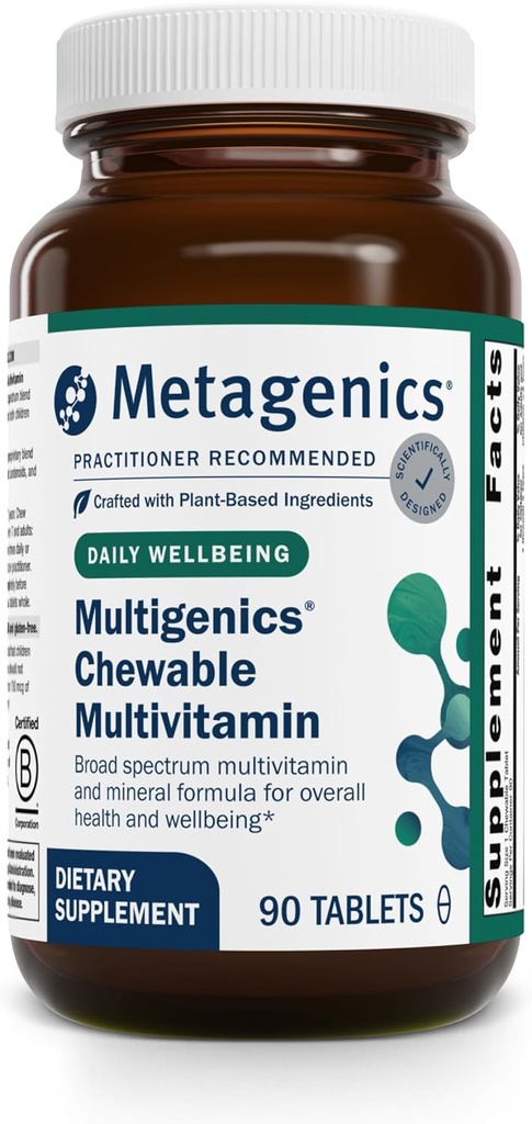 Metagenics Multigenics Chewable Multivitamin - 아이 & 성인을 위한 매일 비타민 & 무기물 지원 - 주황색 풍미, 비 GMO, 글루텐 자유로운, Chewable 정제 - GMP는 시설 - 90의 서빙을 증명했습니다