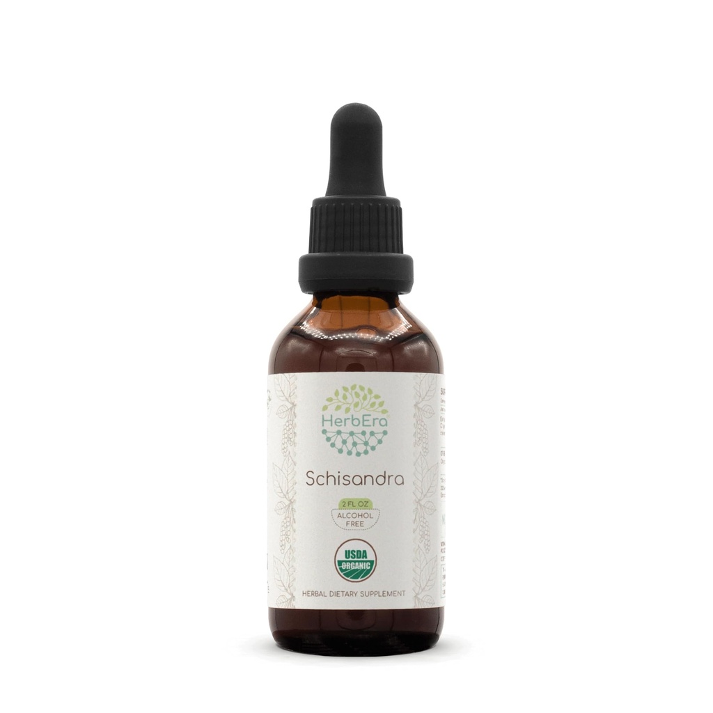 HerbEra Schisandra B60 USDA 유기 Tincture | 알코올 무료 추출물, 고순도 초본 하락, 액체 보충교재| 인증 유기 Schisandra (Schisandra Chinensis) 건조 베리 (2 oz)
