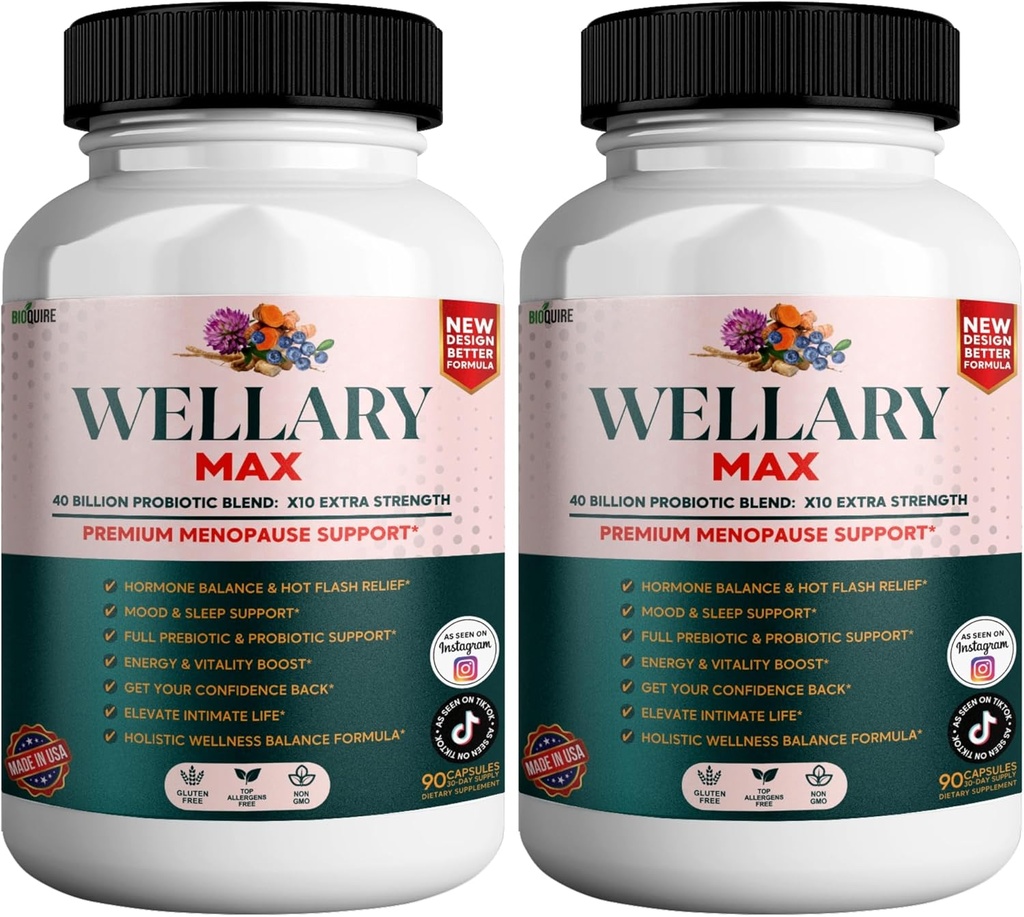 Wellary 최대 Menopause 지원 보충교재, 40 Billion CFU Probiotic 혼합, 90의 캡슐 (2)