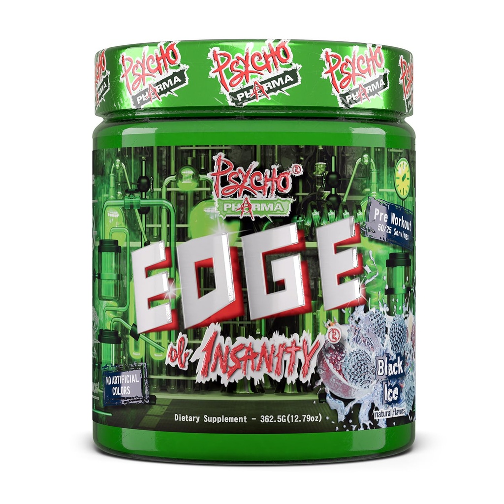 Psycho Pharma Strongest High Stim Preworkout Powder - Insanity의 가장자리 - 펌프, 힘, 에너지 및 느낌 좋은 초점을위한 가장 강렬한 사전 운동 보충. 과거의 Rivals 유명한 PWOs