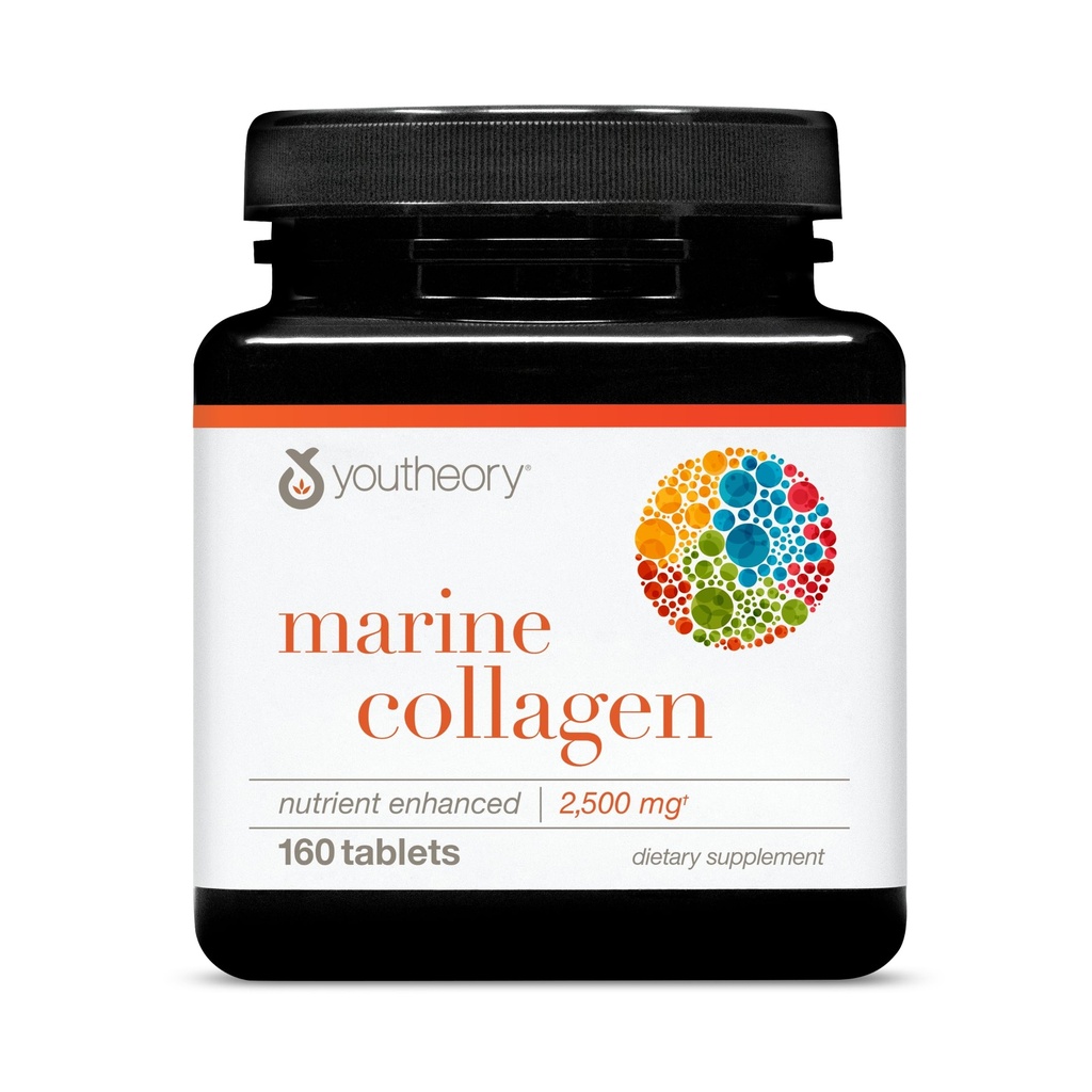 Youtheory Marine Collagen - 2,500 mg - 관절, 손톱, 헤어, 피부, 뼈 및 근육 건강 * - 아미노산, 미네랄 및 비타민 C, A, E, B6 및 B12-160 정제 (32 일 공급)