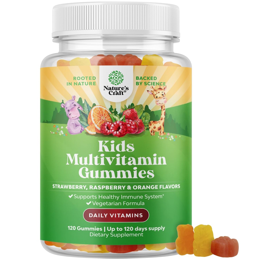 Nature Craft Plant based Kids Multivitamin Gummies - 비타민 A C D3 E B 및 아연 젤라틴 및 글루텐 무료 비 GMO 비타민 Gummy Formula 120ct을 가진 아이 면역 지원 구미를 위한 Multivitamin