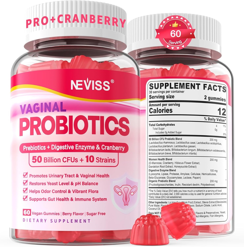 여성 PH 밸런스, Prebiotics, Cranberry, D-Mannose, Feminine 건강한 질 Flora, Urinary Tract, Yeast, Digestive Support, Sugar Free,120Cts를 가진 냄새 통제를 위한 질 Probiotics Gummies