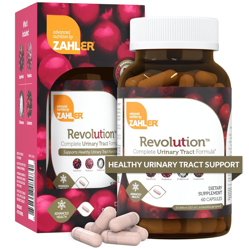 Zahler Revolution - Probiotics가있는 여성 유린 틱 건강 공식 - UTI 알약 - 1200mg D-Mannose 및 Cranberry 보충 - 여성 (60 캡슐)을위한 Urinary Tract 감염 지원