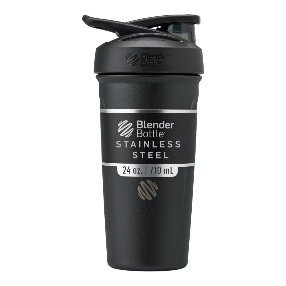 BlenderBottle Strada 셰이커 컵은 철사 Whisk, 24Ounce, 검정을 가진 스테인리스 물병을 격리했습니다