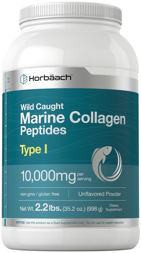 Horbäach Marine Collagen Powder 2.2 lbs | 가수 분해 콜라겐 펩타이드 | 불확실한 | Keto, Paleo, Non-GMO, 글루텐 무료 보충