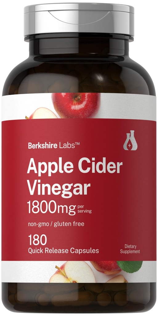 Horbaach Apple Cider Vinegar 캡슐 | 1800mg | 180 Count | Non-GMO, 글루텐 프리 보충 | Berkshire Labs