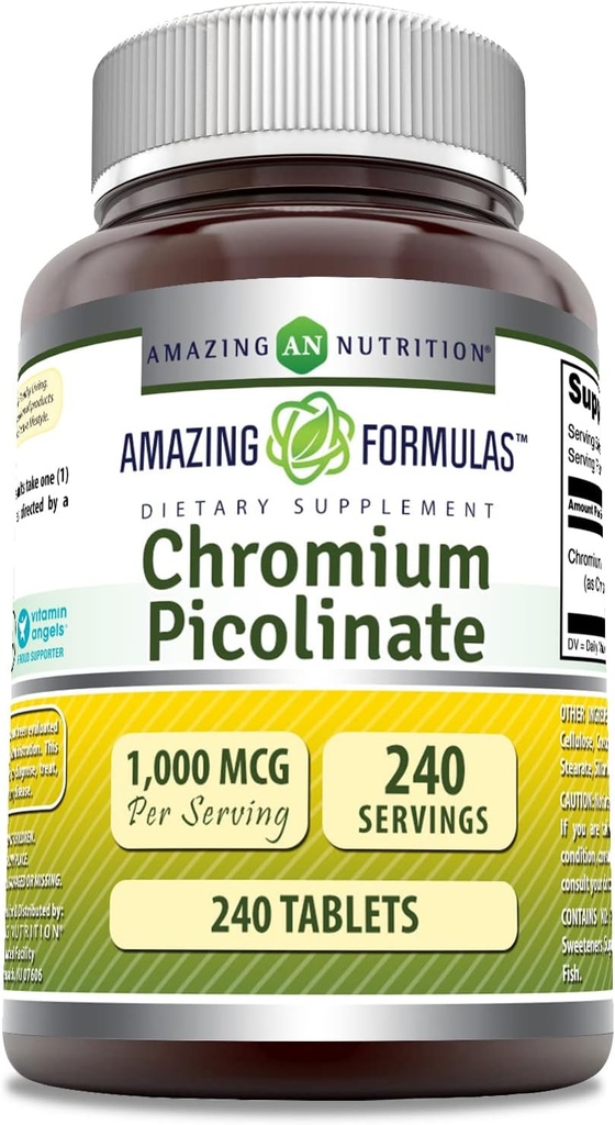Amazing Formulas Chromium Picolinate 1000 Mcg | 태블릿 보충 | 비 GMO | 글루텐 프리 | 미국 (1 팩 | 240 개)