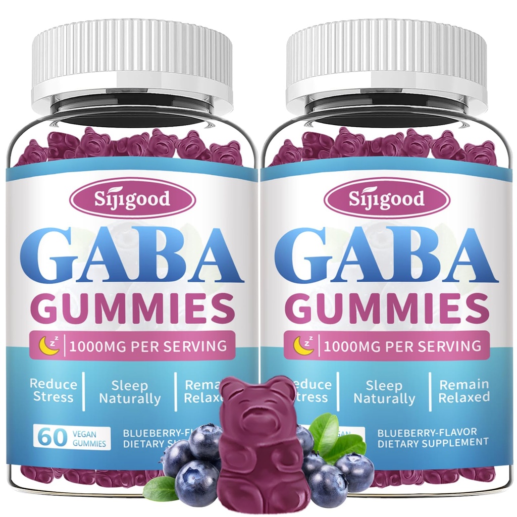 성인을위한 2 팩 GABA Gummies, Relaxation, Zzz & Mood - L-Theanine, 5-HTP, 비타민 D3 - 천연 Zzz 지원, GABA 보충제, 120 카운트