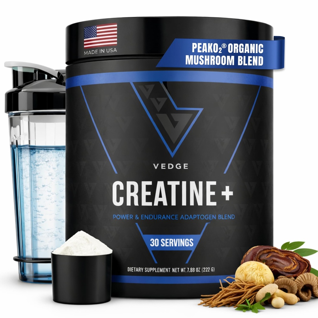 VEDGE Nutrition Creatine + | Vegan Plant-Based Creatine Monohydrate Powder | 에너지, 성능 및 기능 | Athletes에 대한 Ergogenic Aids | 불확실한, 30 인분