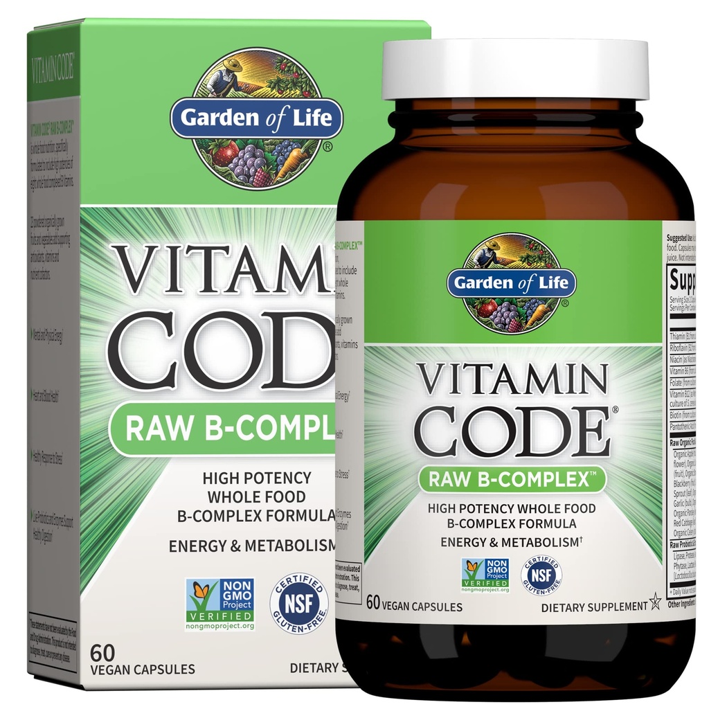 생명 비타민 B 복합체의 정원, 60 Vegan 캡슐, B6, Folate & B12, Methylcobalamin Plus Probiotics로 에너지 및 대사를위한 높은 효능 비타민