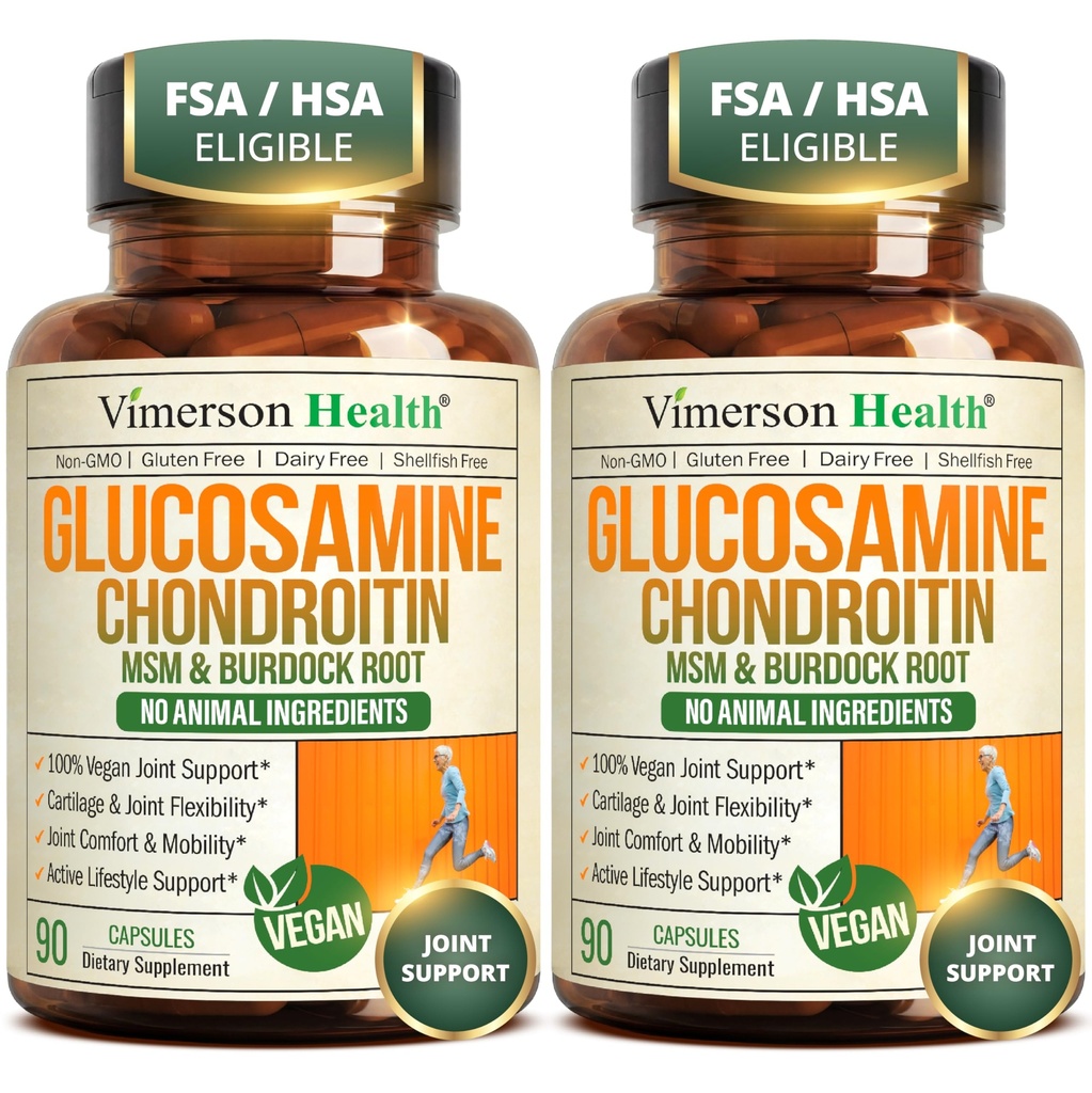 글루코사민 Chondroitin MSM – Glucosamine Sulfate 1500 mg, Chondroitin 및 MSM을 가진 여성과 남자를 위한 합동 지원 보충교재 – 연골, 합동 건강 및 융통성 – 2 팩, 채식주의자