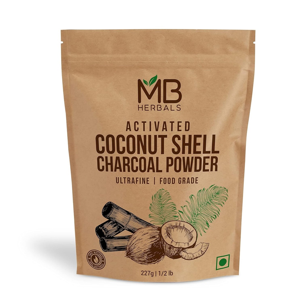 MB 허브는 코코넛 쉘 8 온스 (227 그램 / 0.5 LB)의 숯 분말을 활성화했습니다 | 페이스 팩 및 마스크| 비누 만들기 | ToothPowder