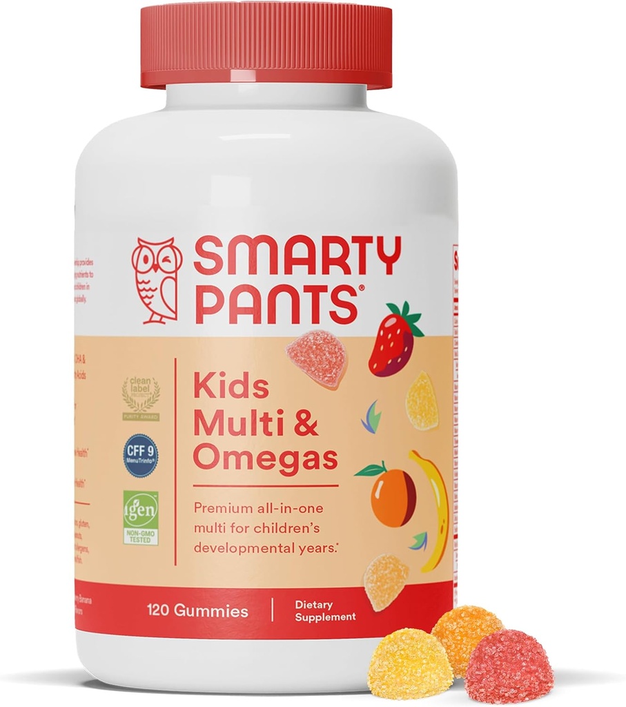 SmartyPants Kids 완전한 거미 비타민: Multivitamin, 비타민 D3, B12 (Methylcobalamin), 및 Omega 3 DHA/EPA 물고기 기름, 120 조사