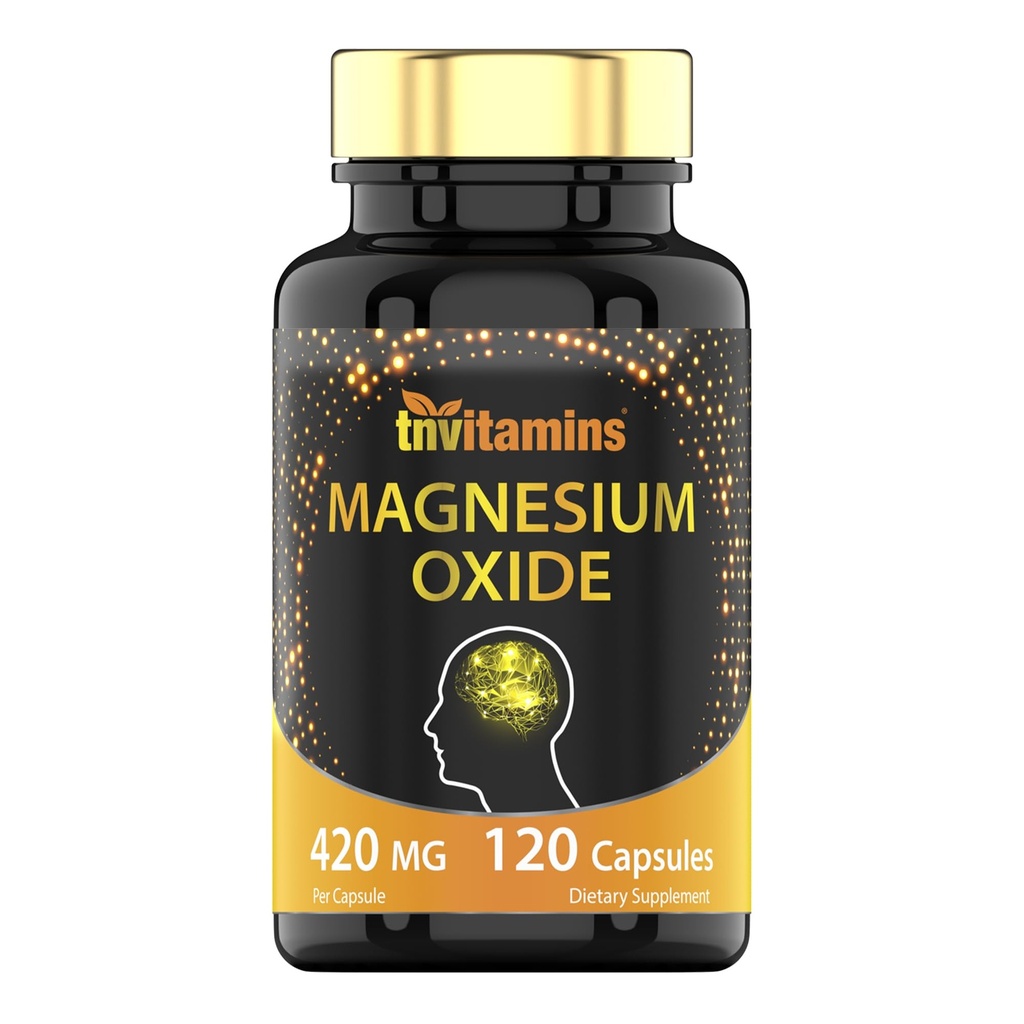 tnvitamins 마그네슘 산화물 420mg - 120의 캡슐 | 4 달 공급! | 1개의 캡슐에 있는 마그네슘 산화물의 100% 매일 가치 | Oxido de Magnesio | Non-GMO, 미국에서 만드는