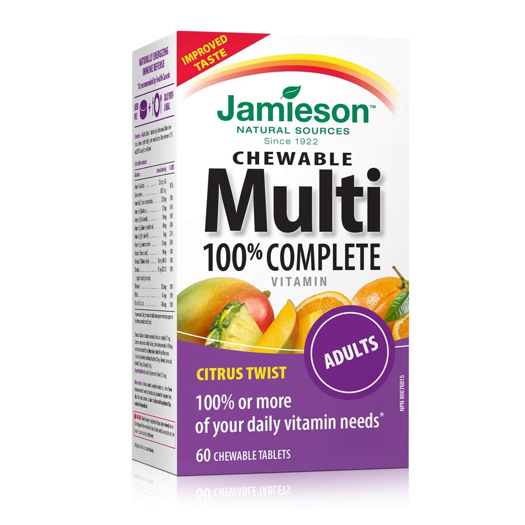 Jamieson 100% 성인 Citrus 강선전도 다, 60의 chewable 정제를 위한 완전한 Chewable Multivitamin