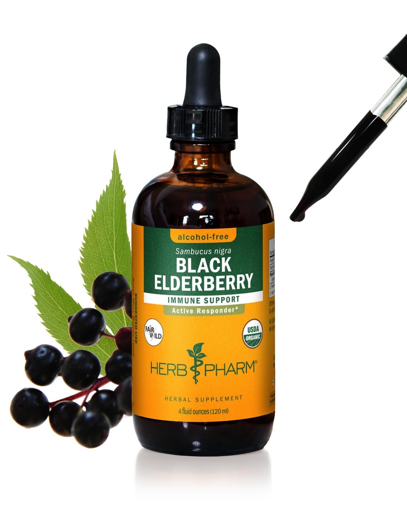 허브 제약 인증 유기 블랙 Elderberry 액체 추출 Immune 시스템 지원, 알코올 - 무료 글리세 라이트, 4 Ounce